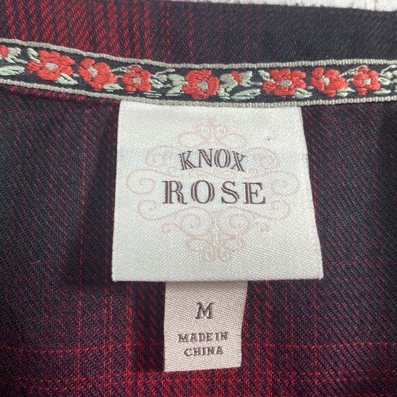 Knox Rose Womens Plaid Long Sleeve Smocked Shift Button Front Red Midi Dress - Picture 8 of 15